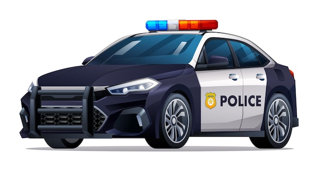 Illustrazione vettoriale dell'auto della polizia auto berlina ufficiale della pattuglia cittadina isolata su sfondo bianco