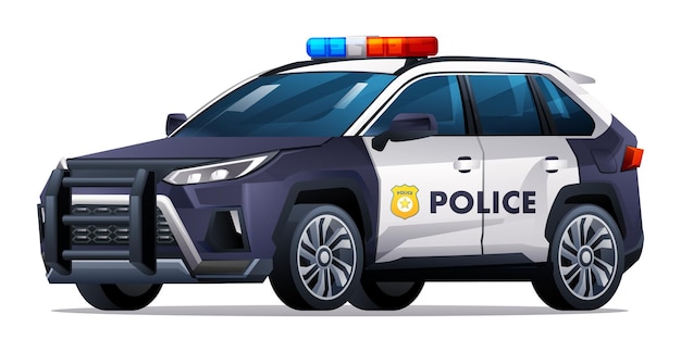 Векторная иллюстрация полицейской машины. Патрульный внедорожник на белом фоне.