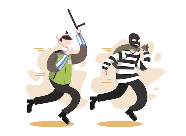 Police Catch Thief Illustration