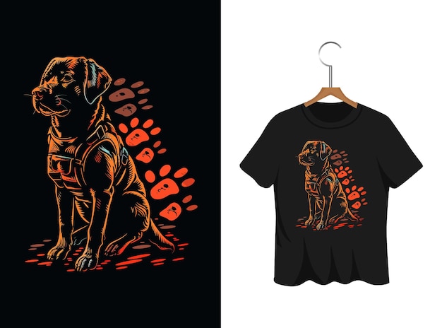 police dog silhouette illustration t shirt design artwork