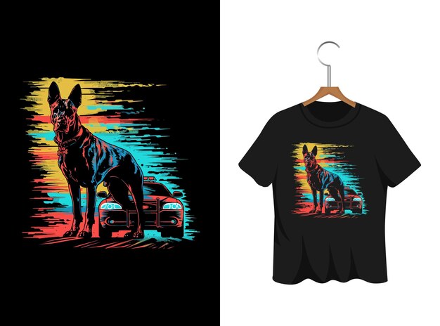 police dog silhouette illustration t shirt design artwork