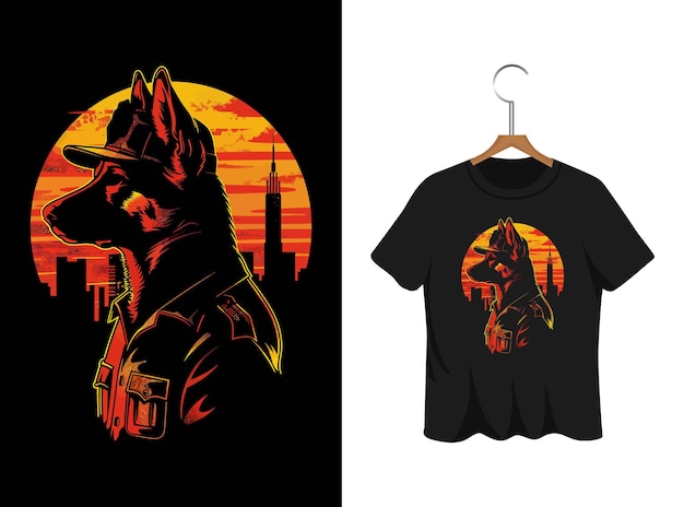 police dog silhouette illustration t shirt design artwork