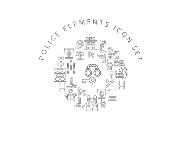 Police elements icon set design