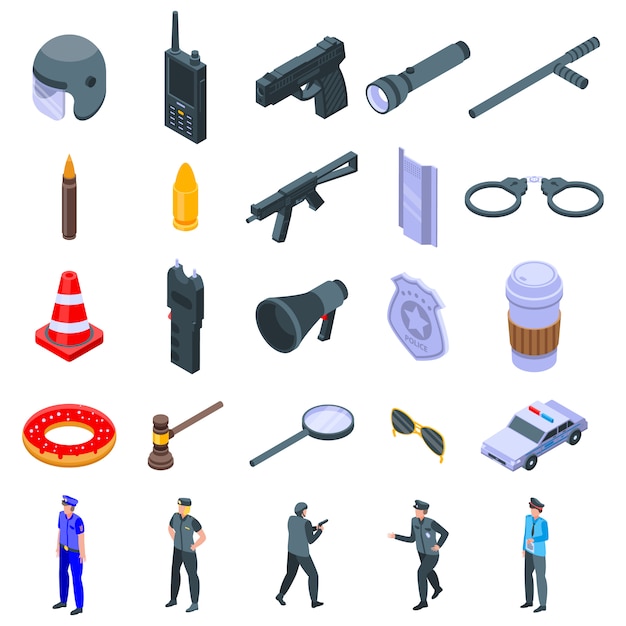 Vector police equipment icons set