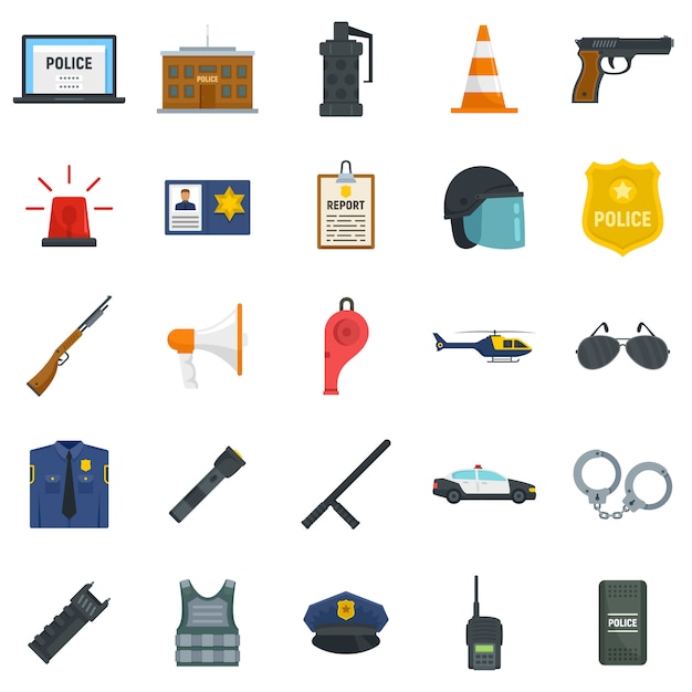 Police equipment icons set