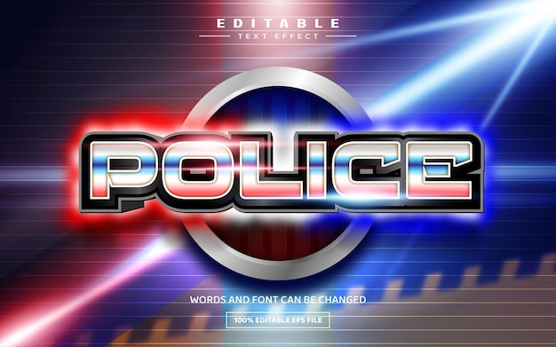 Vector police glow 3d editable text effect template