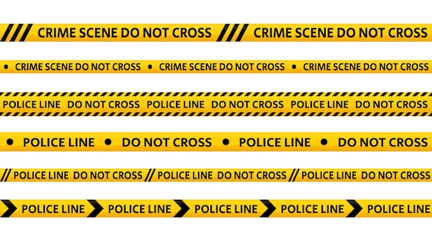 Police line do not cross tape set. Yellow and black caution stripes collection. Danger area crime