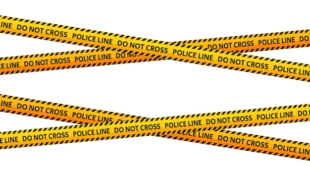 Police line do not cross tapes. Crossed yellow and black caution stripes. Danger area or crime scene