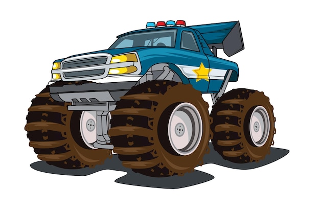 Police monster big truck illustration hand drawing