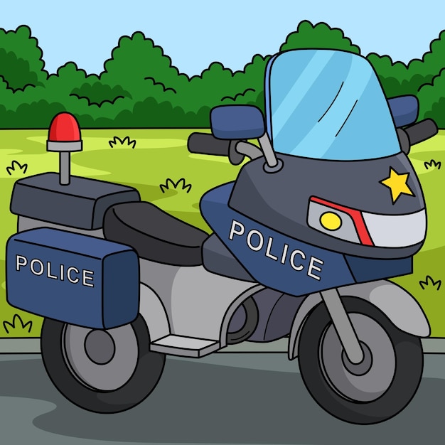 Vector police motorcycle colored cartoon illustration