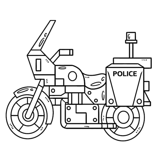 Vector police motorcycle isolated coloring page for kids