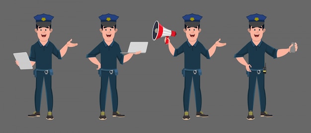 Police officer cartoon character in different poses