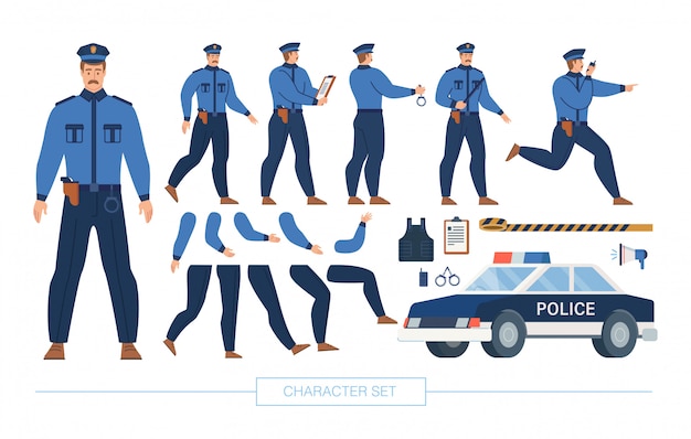 Vector police officer character constructor  set