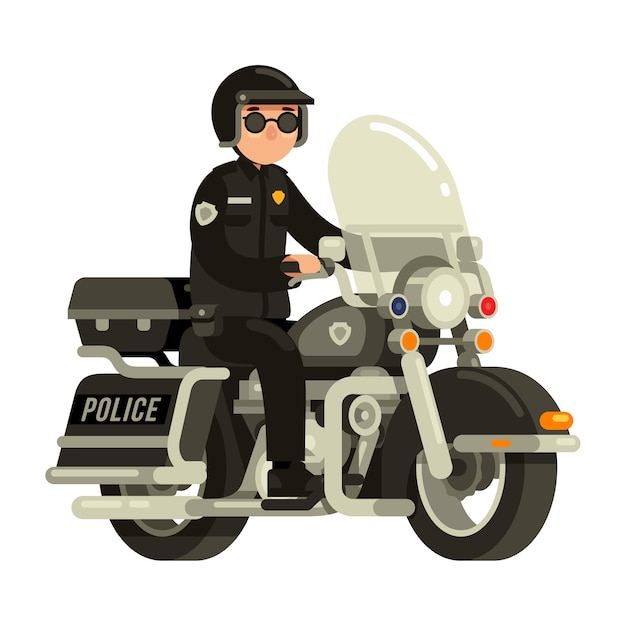 Police officer riding motorcycle in flat style