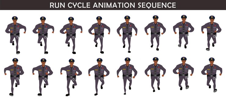 Vector police officer run cycle animation
