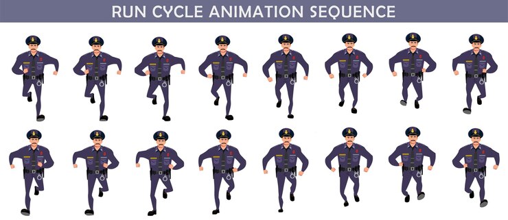 Vector police officer run cycle animation