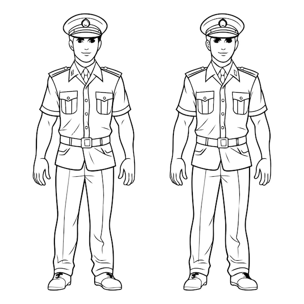 Vector police officer in uniform coloring book for adults