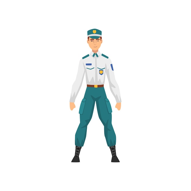 Police officer in uniform professional policeman character vector illustration on white background