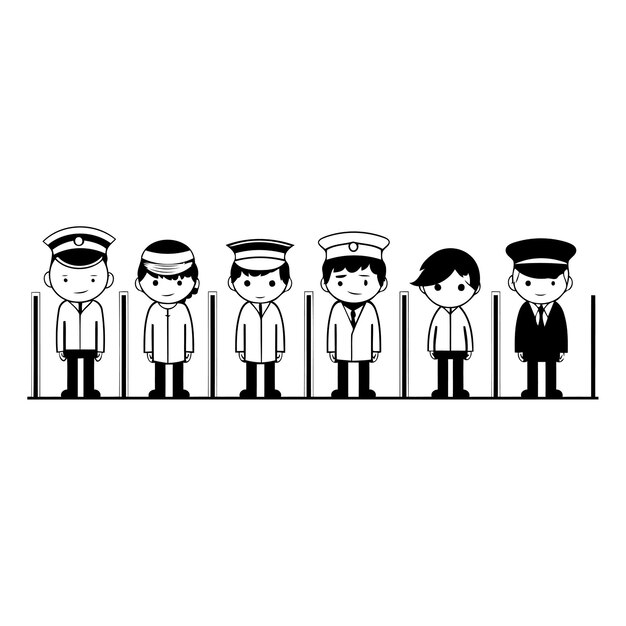 Vector police officers avatars cartoons isolated vector illustration graphic design in black and white