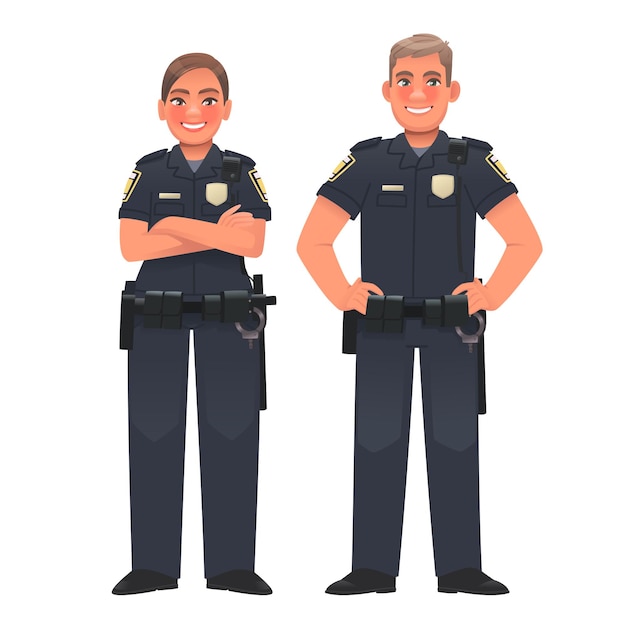 Vector police officers a man and a woman in uniform stand on a white background keepers of order