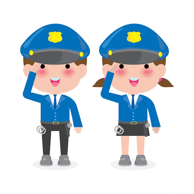 Police officers woman and man cops characters,security in uniform  illustration isolated on white