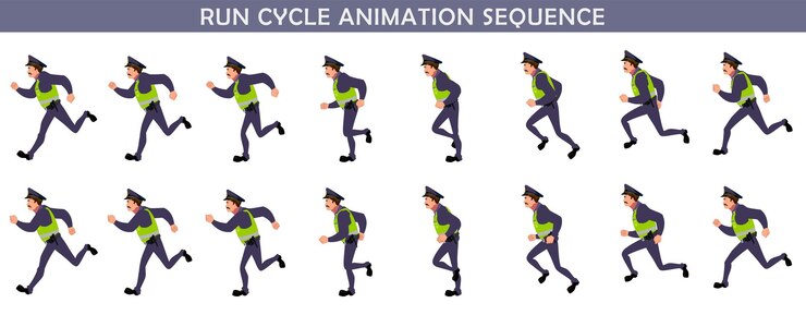 Vector police run cycle animation