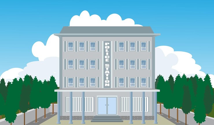 वेक्टर police station building in the garden