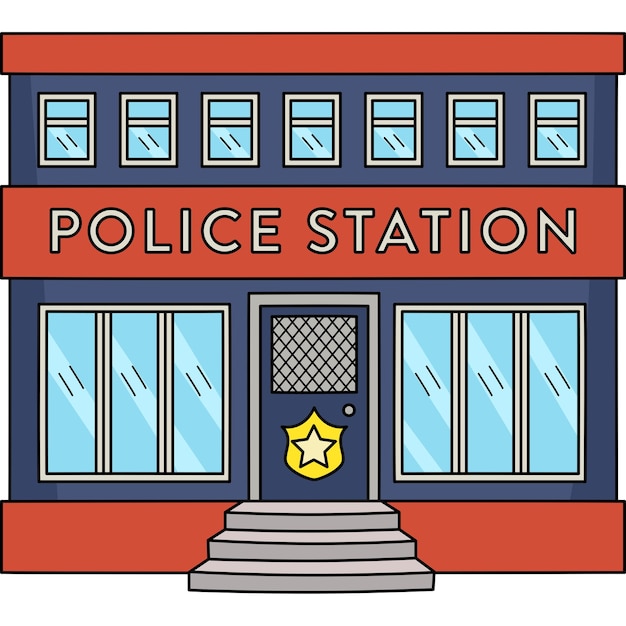 Vector police station cartoon colored clipart