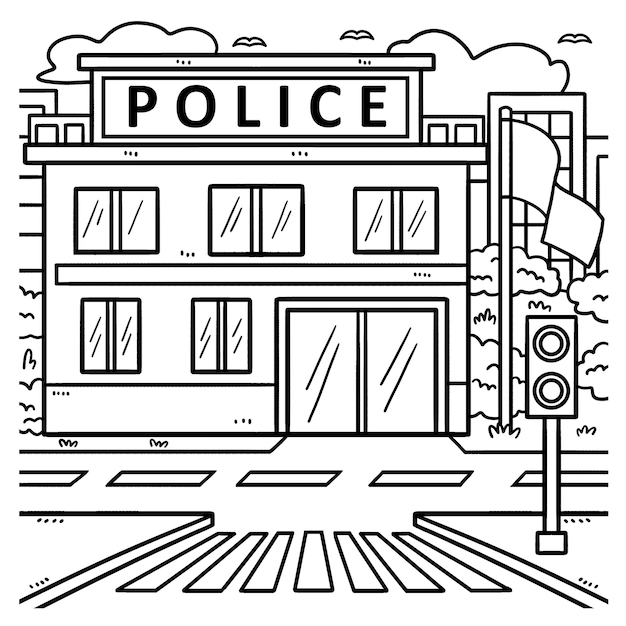 Police Station Coloring Page for Kids