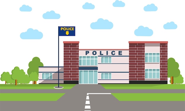 Police Station Department Building in Flat Style Vector Illustration