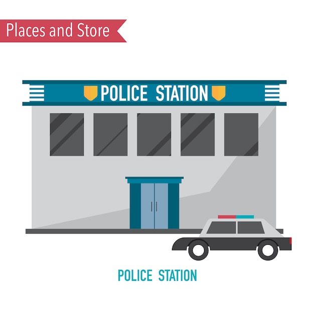 Police station in flat design concept