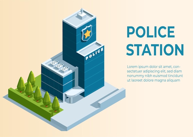 Police station isometric illustration concept