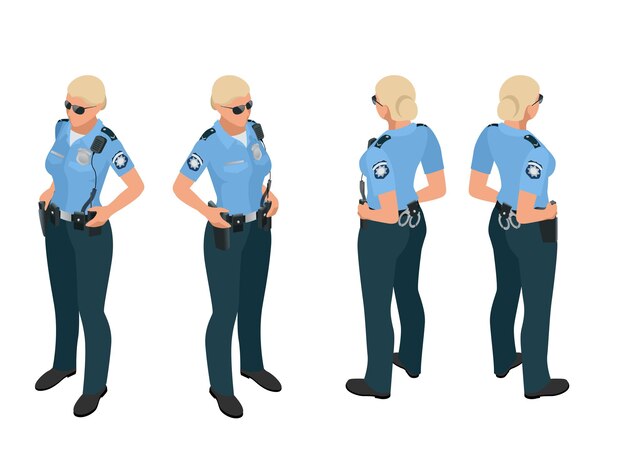 Police woman in uniform. Police woman icon. Police woman vector. Flat 3d isometric vector illustration