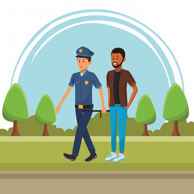 Policeman and afroamerican man