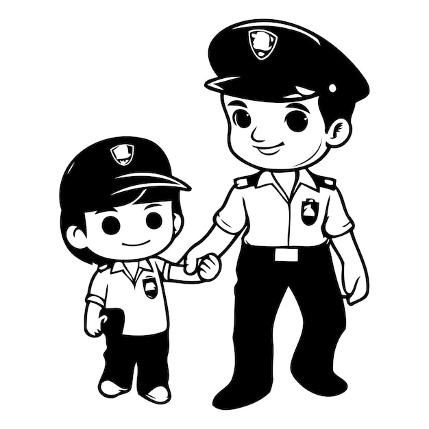 Policeman and boy cartoon vector Illustration on a white background