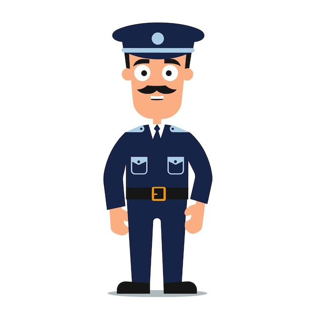 Vector policeman cartoon character standing confidently wearing police uniform mustache