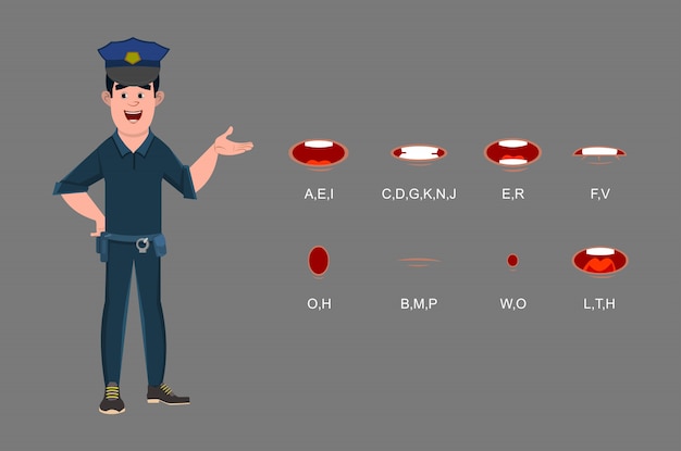 Policeman cartoon character with different type of facial expressions for your design, motion and animation.