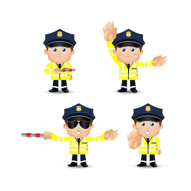 さまざまなポーズの警官のキャラクター