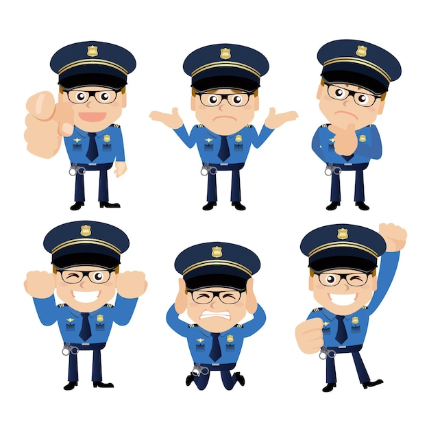 さまざまなポーズの警官のキャラクター