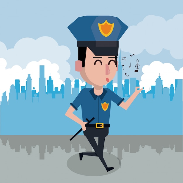 Policeman at the city cartoon