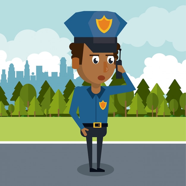 Policeman at the city cartoon