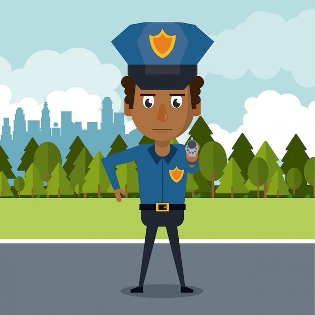 Policeman at the city cartoon