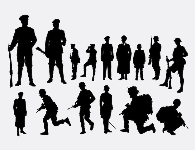 Policeman and military people profession silhouette