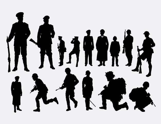 Vector policeman and military people profession silhouette