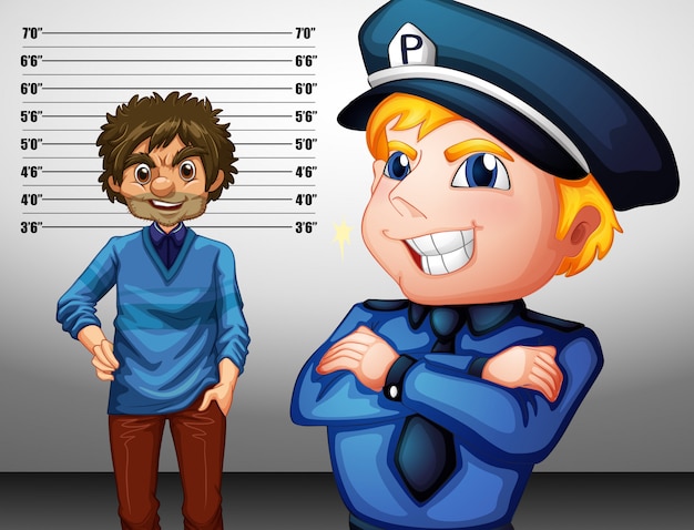 Vector policeman in uniform and criminal