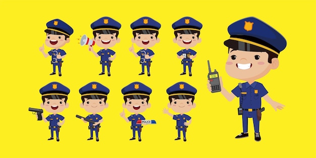 Policeman with different poses vector