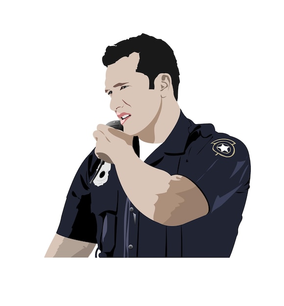 Policeman with walkietalkie radio Vector 3d illustration