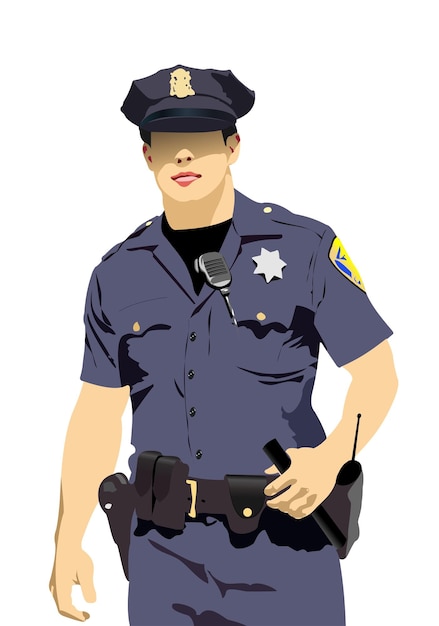 Policeman with walkietalkie radio Vector