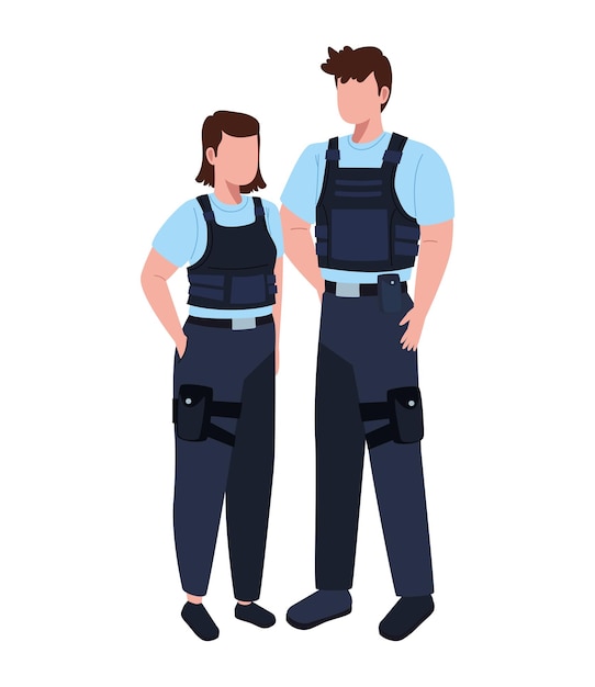 Vector polices standing male and female