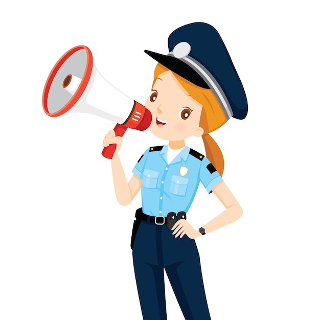 Policewoman with megaphone announcement